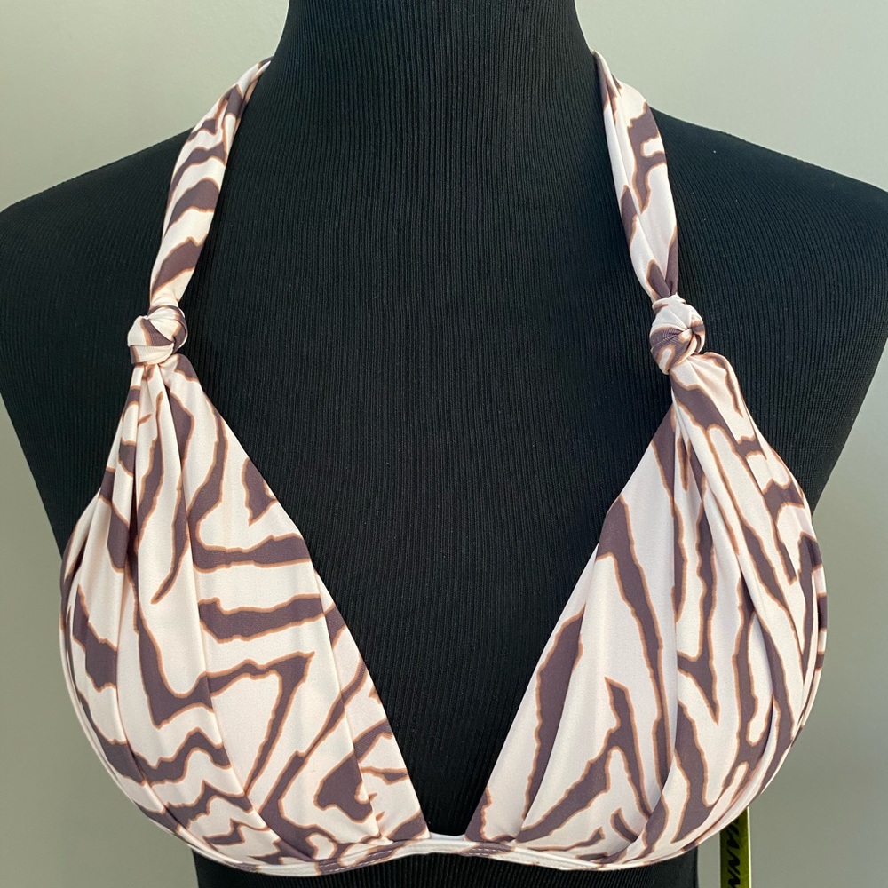 Gianni Bini Cream and Brown Zebra-Print Bikini Top